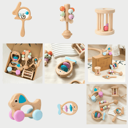 Pastellzauber  Fünfteiliges Holzspielzeugset für Babys